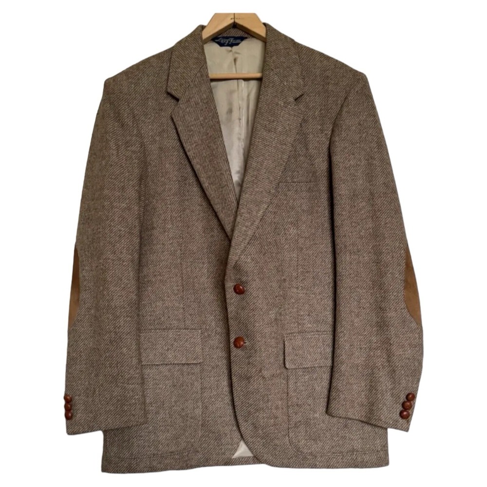 VTG WFF Farah Tweed Wool Sports Coat Blazer Suit Jacket Mens 40R Beige